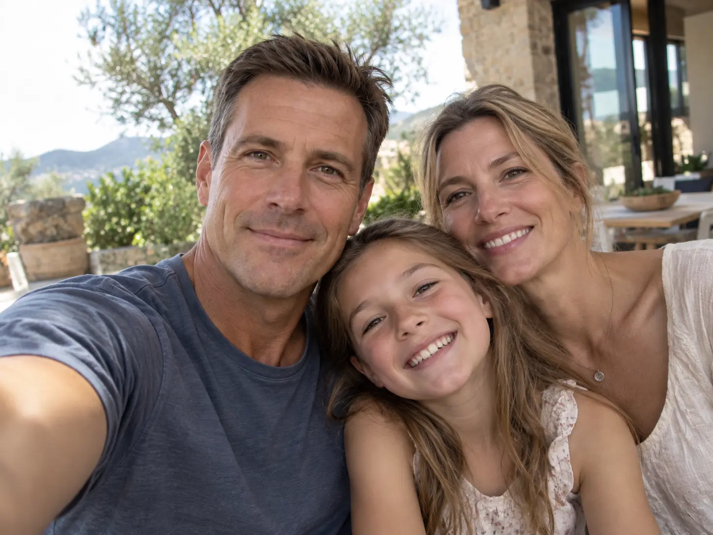 Jake Morrison taking a selfie with his wife Dana and daughter Lily